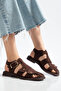 Sole Women's Bitter Brown Suede Bead Detailed Casual Sandals - 3