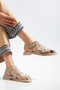 Sole Women's Beige Suede Bead Detailed Casual Sandals - 4