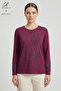 Women's Burgundy Spiral Leaf Patterned Stoned Slit Lycra Mother Combed Cotton Blouse