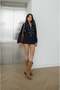 Dark Navy Blue Metro Jacket Belted Shorts Skirt Denim Set - 6