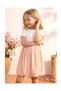 Girl's Cotton Ecru Pink Daisy Detailed Dress - with Patterned Balloon Skirt - 3