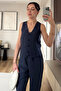 Midnight Alt Top Indigo Blue Vest Pants Tencel Fabric Set - 6
