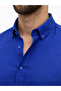Men's Linen Fabric Oversize Long Sleeve Comfortable Fit Shirt - Cobalt Blue - 3