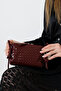 Burgundy Knitted Patterned Mini Women's Bag Adjustable Shoulder Crossbody Zippered Bag - 2