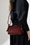 Burgundy Knitted Patterned Mini Women's Bag Adjustable Shoulder Crossbody Zippered Bag - 3