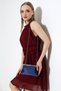 Dark Blue Satin Evening Dress Bag with Stone-Set Clasp and Chain Detail, Clutch, Evening Bag and Handbag
