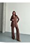 Brown Cassi Belt Detailed Long Sleeve Jacket and Pants Set Tns-4452 - 6