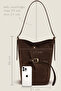 Luna Suede Brown Bucket Shoulder Bag - Adjustable Shoulder Strap, Gold Accessories - 4