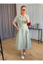 Green 100% Cotton Checkered Shirt Dress with Lace Detail - 8266 - 4