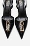 Yvella Black Patent Leather Print Buckle Pointed Toe Women's Heeled Shoes - 2
