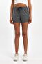 Women's 4-Piece Slit Combed Cotton Fabric Regular Fit Black-Navy Blue-Grey-Anthracite Short Mini Casual Shorts - 5