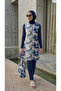 Women's Geometric Pattern Closed Water Repellent 5 Piece Hijab Pool Sea Swimsuit Set-Beach Bag Gift_2307 - 5