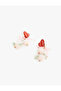 Large Size Beaded Fruit Detailed Bowknot Dangle Heart Earrings - 3