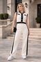 Ecru Stripe Detailed Zero Sleeve Crop-Pantalon Women's Knitwear Set