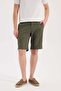 Khaki Comfort Fit Linen Textured Relaxed Cut Cotton Shorts