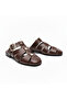 Brown Leather Troc Detailed Buckle Women's Square Toe Sabo Slippers - 3