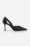 Women's Stiletto Pointed Toe Ribbon Detailed Mesh Classic Heeled Shoes Koriva Black Satin
