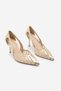 Women's Stiletto Pointed Toe Ribbon Detailed Mesh Classic Heeled Shoes Koriva Gold - 4