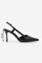 Women's Stiletto Pointed Toe Open Back Ankle Strap Classic Heeled Shoes Tandor Black - 8