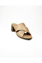 1512 Beige Leather Heeled Daily Women's Slippers