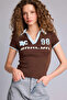 Fitted Polo Collar Printed Ribbed Short Sleeve T-Shirt H5771Ax26Sm