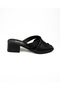 4804 Black Leather Heeled Daily Women's Slippers - 2