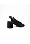 1522 Black Leather Heeled Casual Women's Sandals - 4