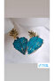 Handmade Patina Turquoise Women's Dangling Leaf Earrings - 2