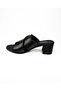 1512 Black Leather Heeled Daily Women's Slippers - 3