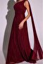 Women's Shoulder Detailed Pleated Sparkling Fabric Evening Dress Dpswll16 - 3