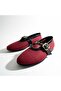 Burgundy Mesh Woven Single Strap Round Toe Women's Stylish and Comfortable Ballerinas