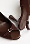 Large Size Women's Heeled Sandals Shoes Brown Satin Front Buckle - 2