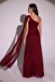 Women's Shoulder Detailed Pleated Sparkling Fabric Evening Dress Dpswll16 - 5
