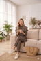 Flywheel Detailed Waist-Tied High Collar Trouser Suit - 3