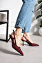 Snape Women's Burgundy Snake Pattern Pointed Toe 7 cm Heeled Slingback Shoes - 3