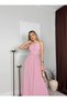 Women's Evening Dress Halter Neckline Maxi Dress with Motif on the Front and Slit - Evening & Homecoming Dress