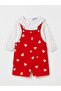 Red Heart Patterned Salopet & Heart-Shaped Shirt Girls' Set for Holidays - 3
