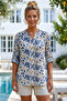 Cream Hakim Collar Buttoned 3/4 Sleeve Floral Slit Casual Cotton Oversize Woven Shirt 73 60 - 5