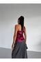 Women's Burgundy Belted One-Shoulder Satin Blouse - 3