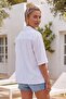 White Shirt Collar 3/4 Sleeve Buttoned Sequin Detailed Embroidered Casual Cotton Woven Shirt 65 60 - 6