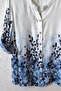 White-Navy Blue Stand-Up Collar Buttoned 3/4 Sleeve Floral Slit Cotton Oversize Woven Shirt 73 60 - 2