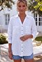 White Shirt Collar Cuffed Sleeves Buttoned Double Pockets Slit Casual Linen Woven Shirt 73 60 - 4