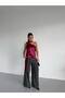 Women's Burgundy Belted One-Shoulder Satin Blouse - 4