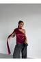 Women's Burgundy Belted One-Shoulder Satin Blouse - 6