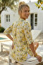 Yellow Court Collar Buttoned 3/4 Sleeve Leaf Patterned Slit Casual Cotton Oversize Woven Shirt 73 60 - 7