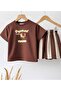 Lucco Boys' Brown Fox Printed T-Shirt and Striped Shorts Top and Bottom Set - 3
