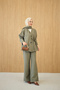 Women's Hidden Button Detail V-Neck Suit Green