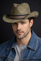 Men's Nubuck Cowboy Hat Khaki Western Style Wide Brim Premium Fedora Hat - 7