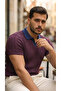 Men's Patterned Short Sleeve Knitwear T-Shirt - 100% Cotton Acrylic - 2
