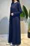 Combed Cotton Ribbed Detailed Dress 13286 Navy Blue - 3